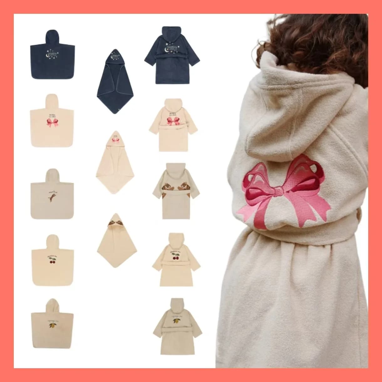 2026 KS neonate cartone animato flanella accappatoio asciugamano bambini ciliegia limone ricamo accappatoi ragazzi cotone con cappuccio asciugamano da bagno pigiama