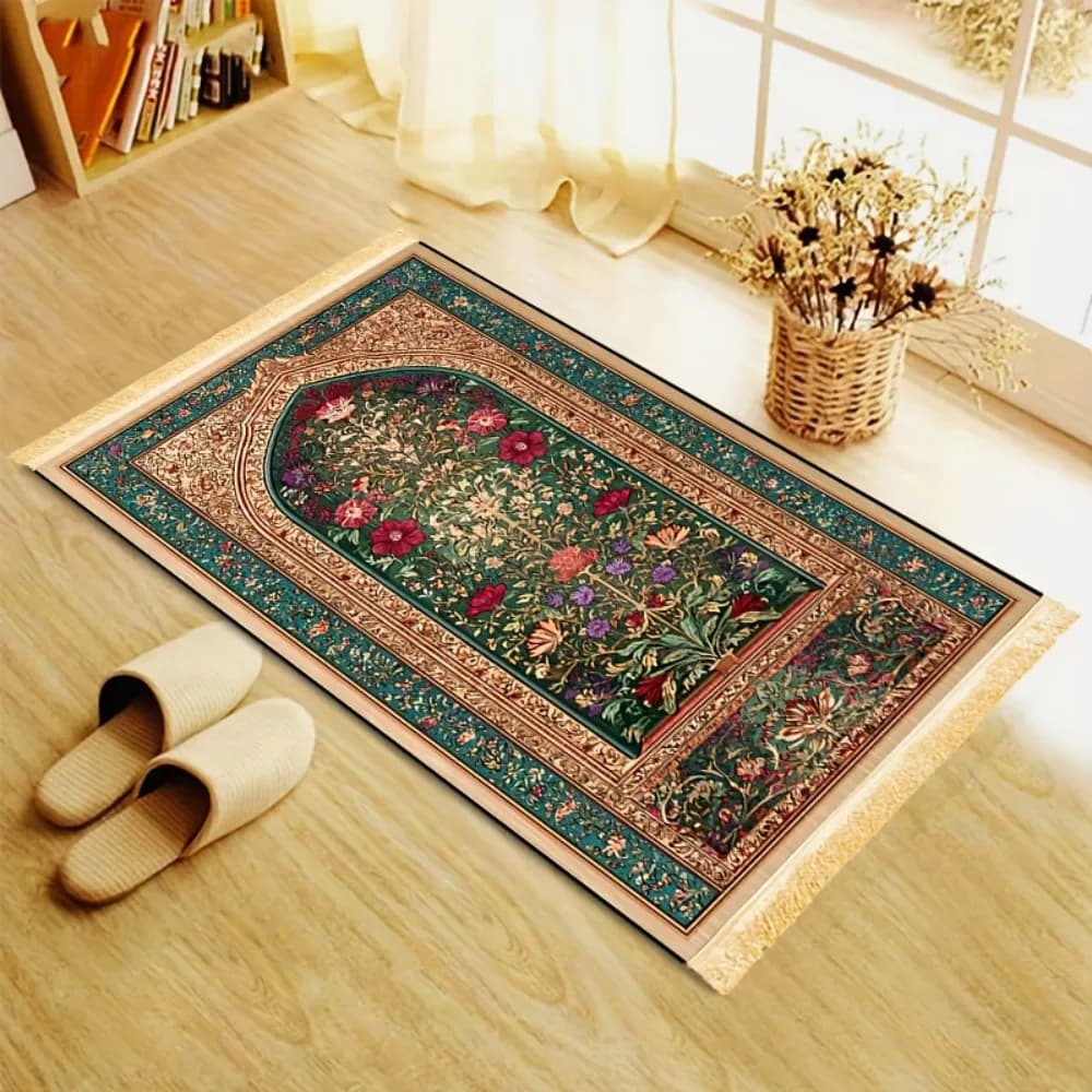 Tappetino da Preghiera Musulmano VIKAMA, Tappeto da Viaggio Islamico con Stampa Cartoon Boho Moschea, Tappetino Pieghevole Lavabile Portatile per Ramadan Eid