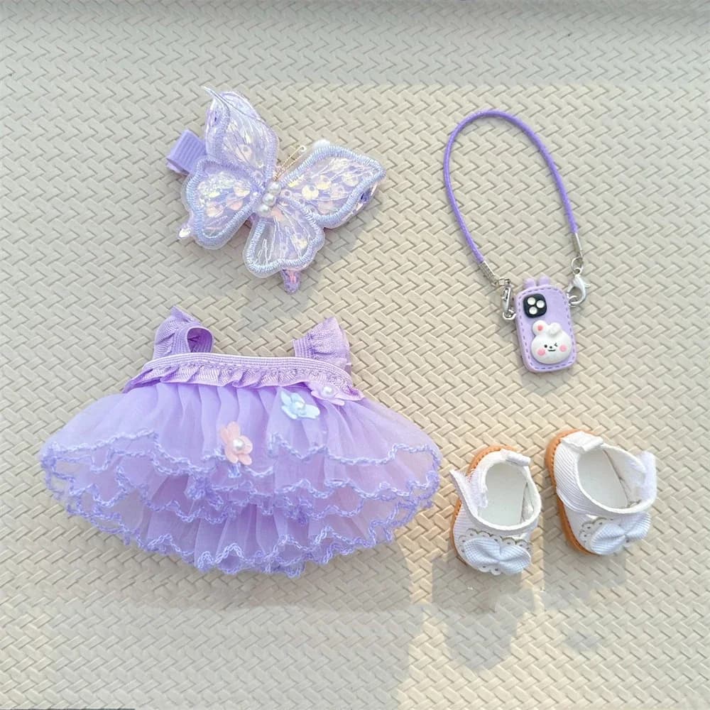 Per Labubu Doll Dress Viola Farfalla Fata Gonna Cardigan 17 cm Peluche Doll Dress Sostituzione Per Labubu v1/v2/v3 Idol Doll