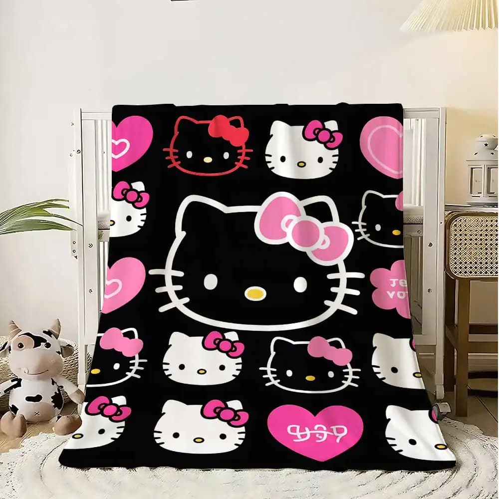 Coperta decorativa Kawaii Hellos Cat per divano, copriletto invernale sul letto, soffici coperte morbide, per la casa, calda ginocchio, doppia scuola