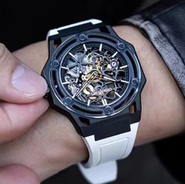 CRONUSART Men Automatic Watch 42mm Mechanical Wristwatch Titanium Case Luminous Skeleton Dial Sapphire Mirror FKM Strap