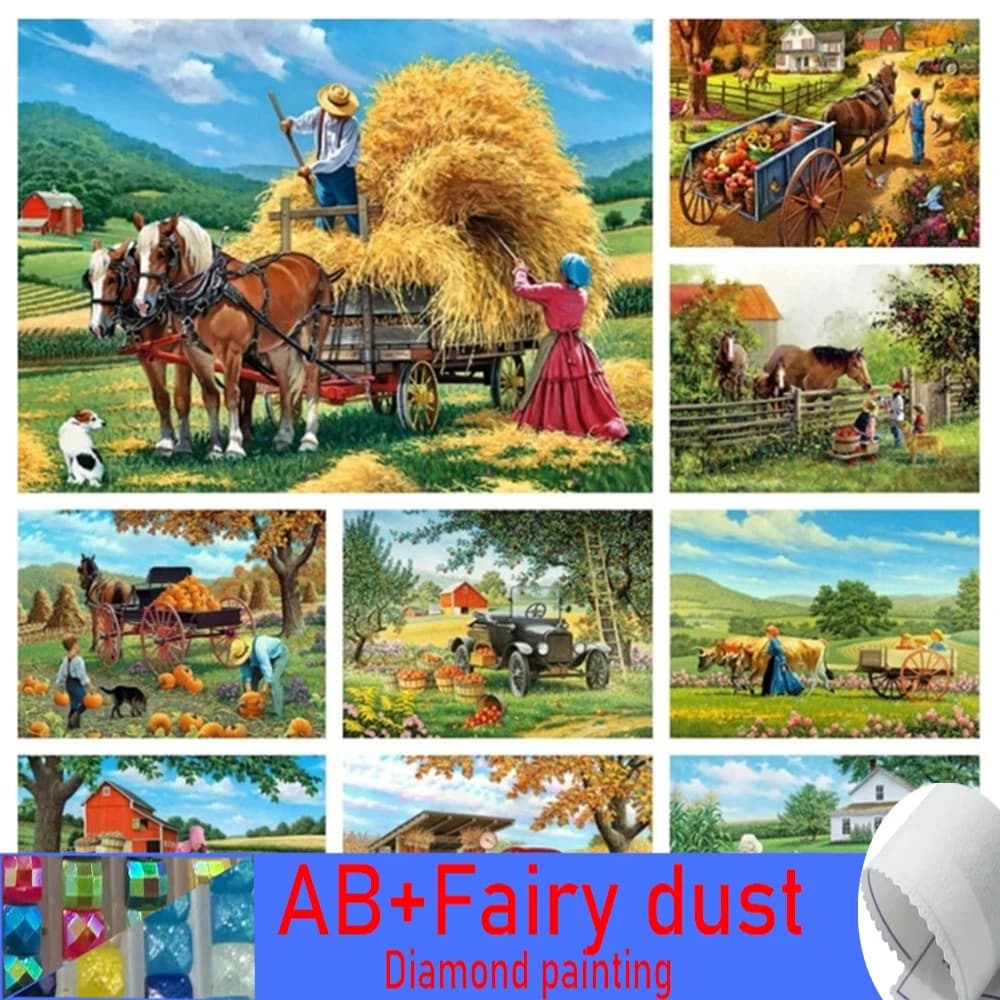 Paint With 120 Colors AB Fairy Dust Diamond Painting By Number Scenery Square Mosaic Embroidery Farm Kit Handmade Hobbiese Craft