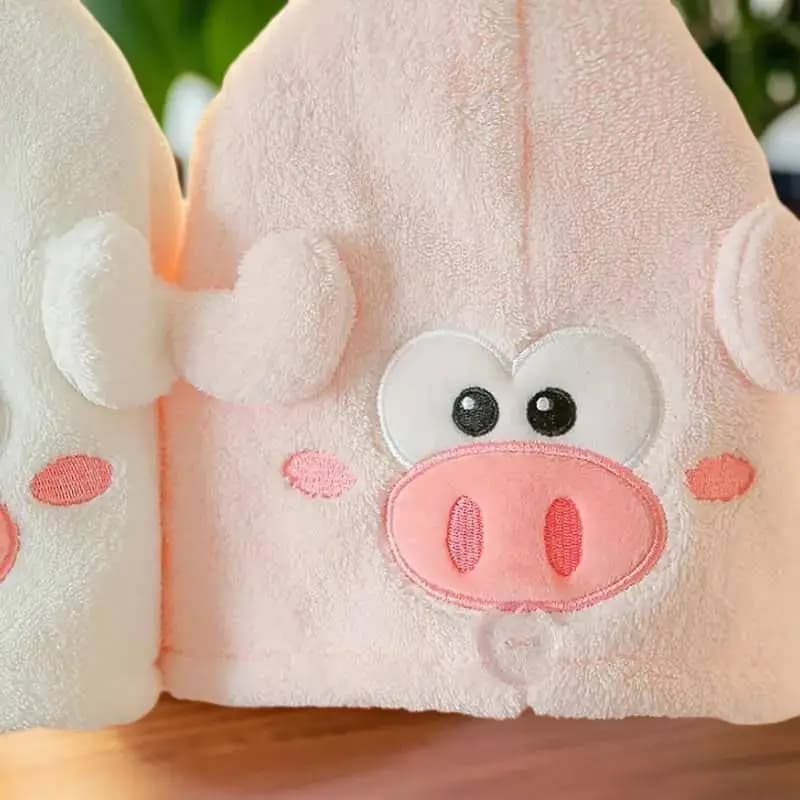 Simpatico Cappello Asciugacapelli a Forma di Maialino in Stile Giapponese, in Microfibra Magica e Pile Corallo, Assorbente e ad Asciugatura Rapida