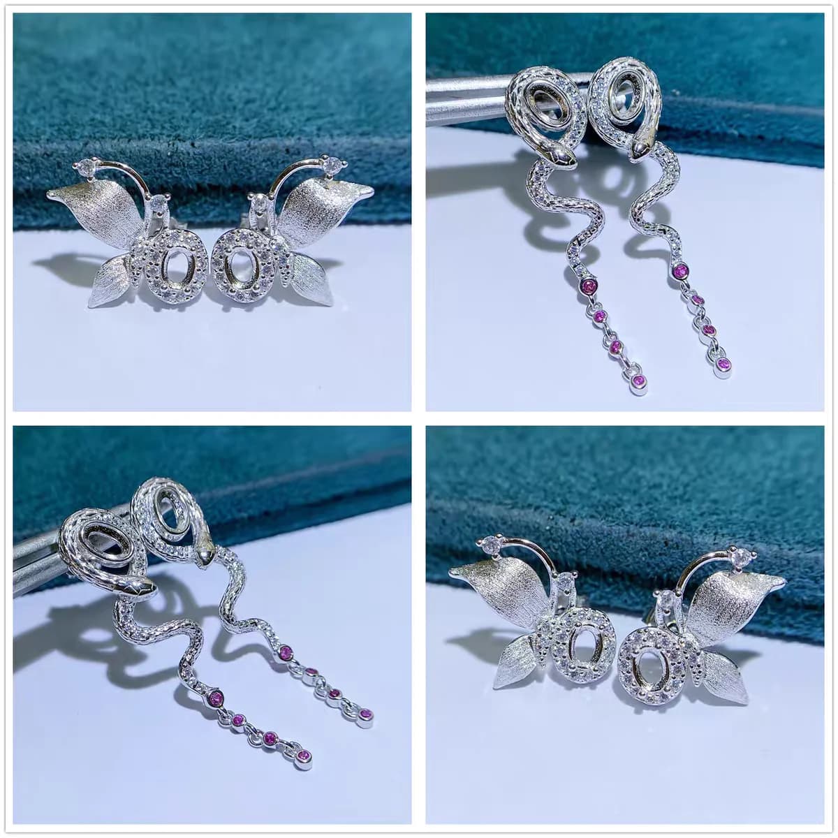 MeiBaPJ 3*4/3*5 Elliptical Stones FAI FROM TE 925 Silver Snake/Farfalla Empty Set Earrings with Pin Fine Charm Wedding Jewelry for Women