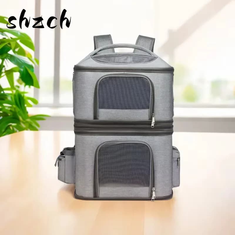 2 Layers Pet Backpack Foldable Detachable Carrier for Outdoor Travel Aviation Box for Cats and Dogs Dual-Layer Pet Carrier