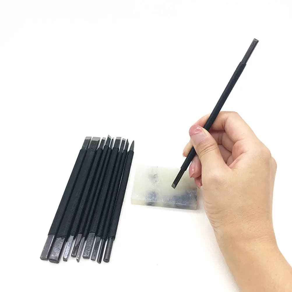Set di 10 Utensili Professionali in Acciaio al Tungsteno per Incisione su Pietra, Scultura e Lettering su Pietra Shoushan Liaoning