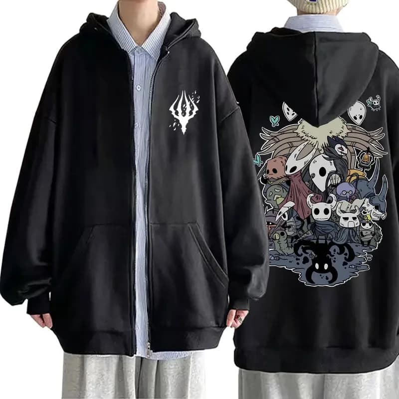 Game Hollow Void Hollow Knight Zipper Hoodie Mens Fashion Hooded Sweatshirt All-match Men Women Anime Black Loose Zip Up Jacket