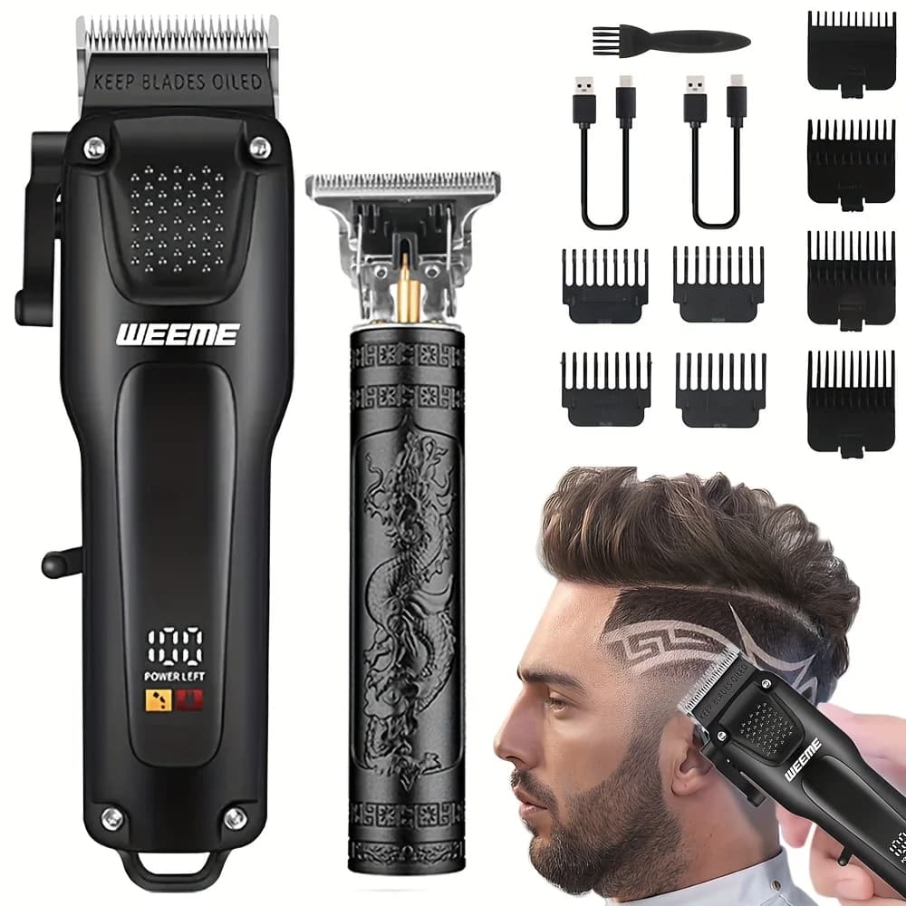 Men's Professional Hair Clipper And Shaver Set USB Rechargeable Portable Electric Beard Trimmer Kit