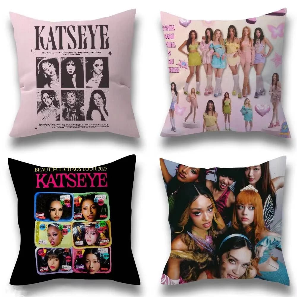 Double Sided K-KATSEYE Kpop Pillow Cover, Soft Polyester 2D Print Cushion for Bedroom Living Room Sofa Car Home Decor