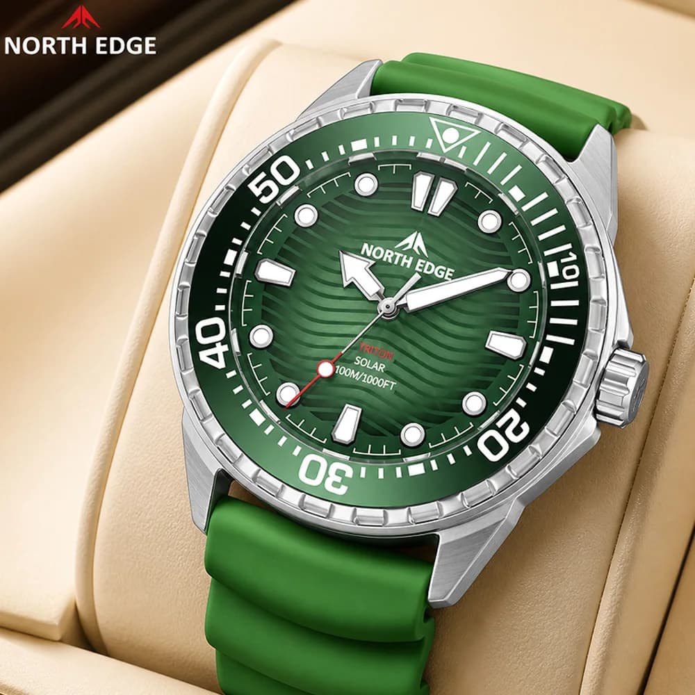 NORTH EDGE TRITON Solar Dive Watch Men 300M Waterproof Quartz Wristwatch 316L Stainless Steel Ceramic Bezel Luminous Diving NEW