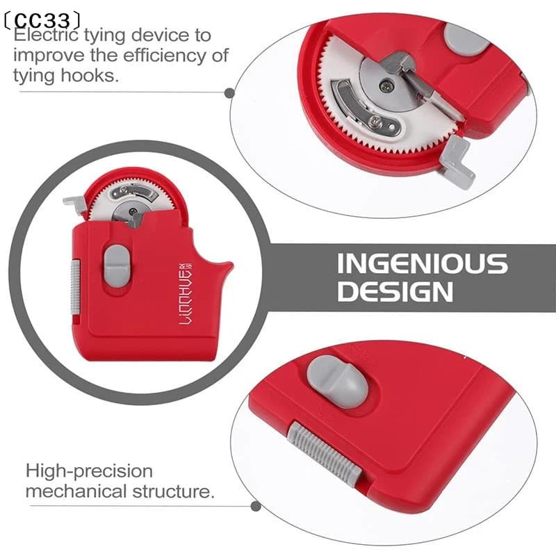 Automatic device for tying fishing hooks, portable electric machine for tying fishing hooks, tool for fishing