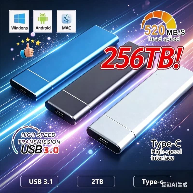 Nuovo Mini SSD USB Portatile 1TB 2TB ad Alta Velocità, Unità di Archiviazione Originale USB3.0 per Computer e Laptop