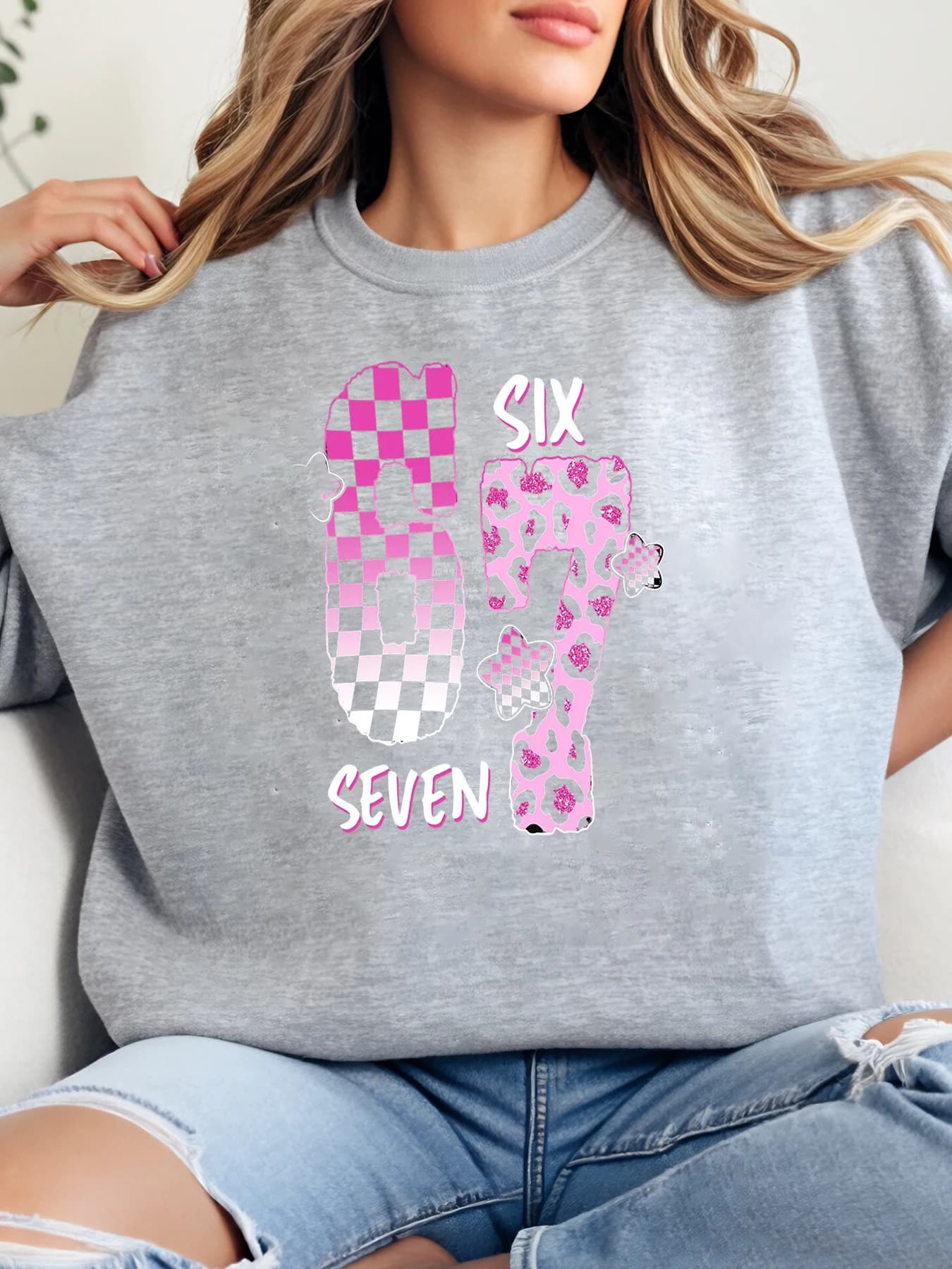 T-shirt con stampa rosa a quadretti e floreali 67 Six Seven Abbigliamento casual da donna di Halloween Grigio Taglie forti
