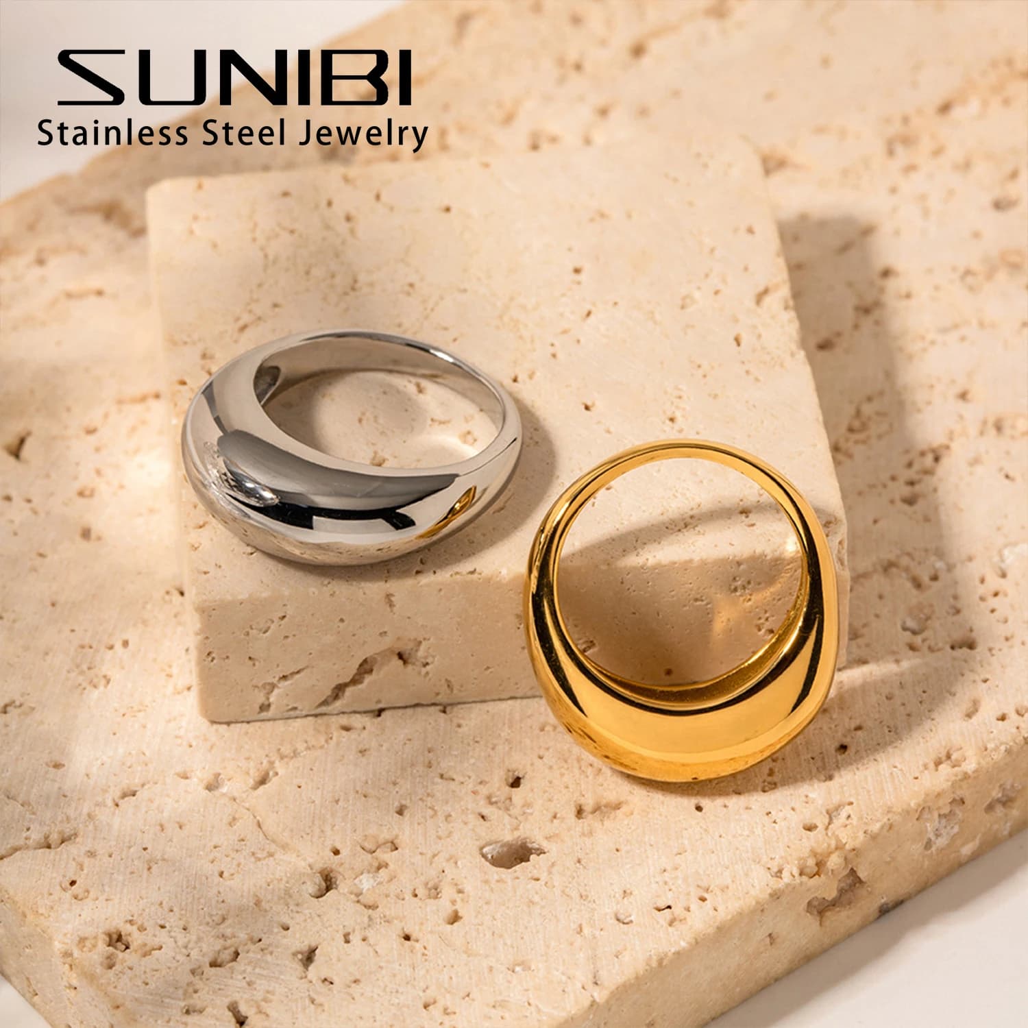 SUNIBI Fashion Simple Stainless Steel Rings for Women Bow Rings Jewelry Couple Anniversary Geometric Ring Size 5 6 7 8 Jewels