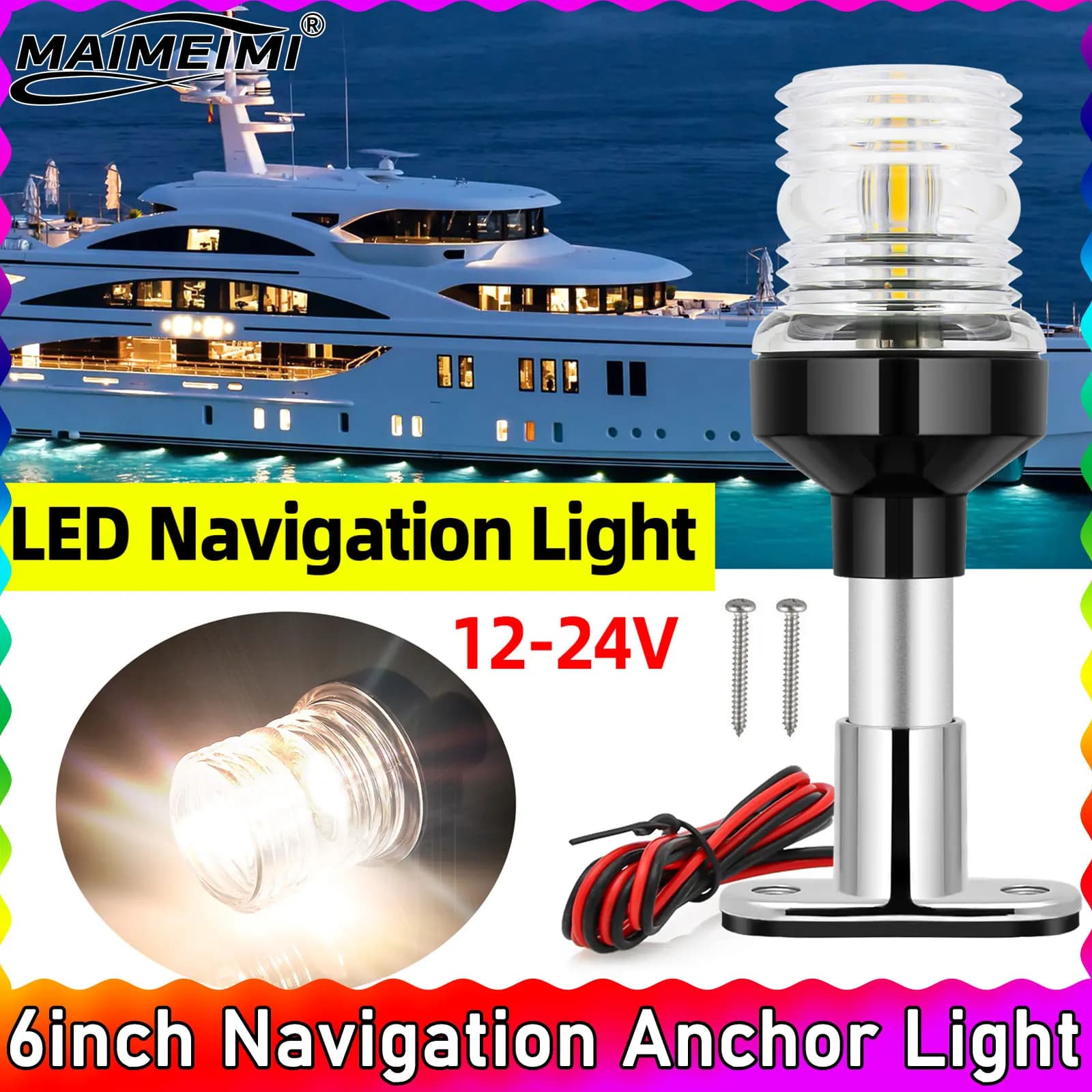Luce di ancoraggio per navigazione da 6 pollici 12V Luce per barca a LED bianca naturale impermeabile per lampada di segnalazione per vela con ancoraggio di poppa marina per yacht