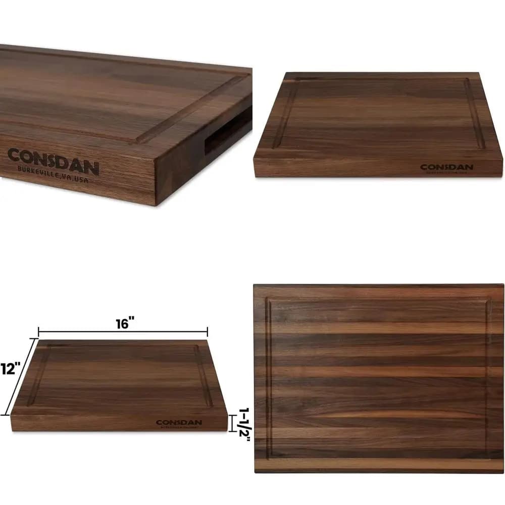Tagliere in Legno Duro Americano 16x12 Pollici con Bordo a Grana Visibile, Manico Nascosto e Finitura Oleosa per Alimenti