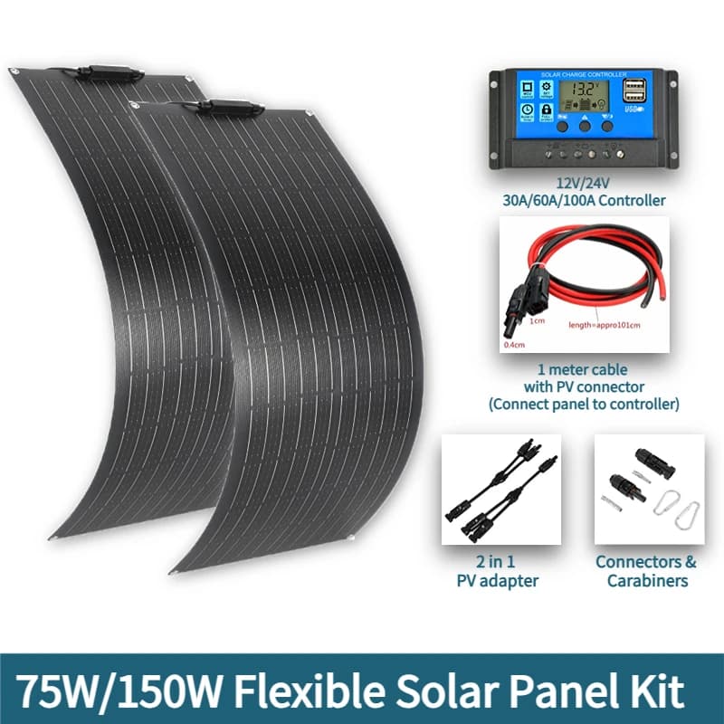 Pannello solare flessibile 300W 600W 18V ETFE Kit sistema batteria a celle solari monocristalline flessibili per camper da campeggio marino