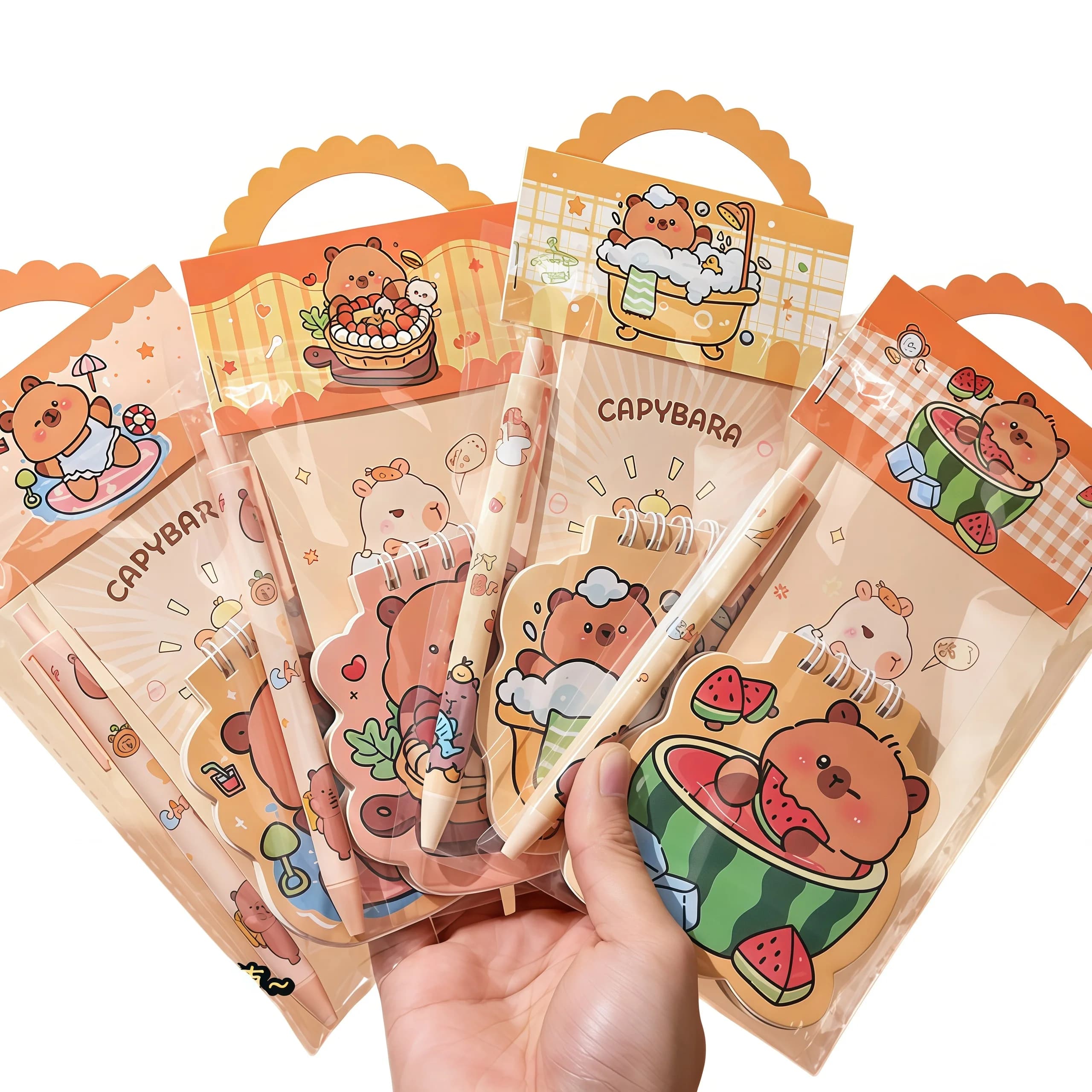 Kawaii Capybara Stationery Gift Set Cute Cartoon Water Capy Coil Notebook Gel Pen Handheld School Supplies Party Favor