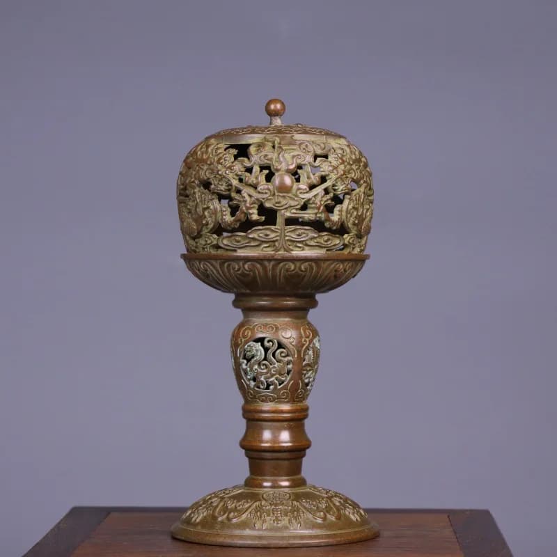 Bruciatore d'Incenso a Forma di Drago in Rame Puro, Porta Bastoncini di Sandalo, Decorazione per Casa e Soggiorno, Oggetto d'Arte Antico da Collezione