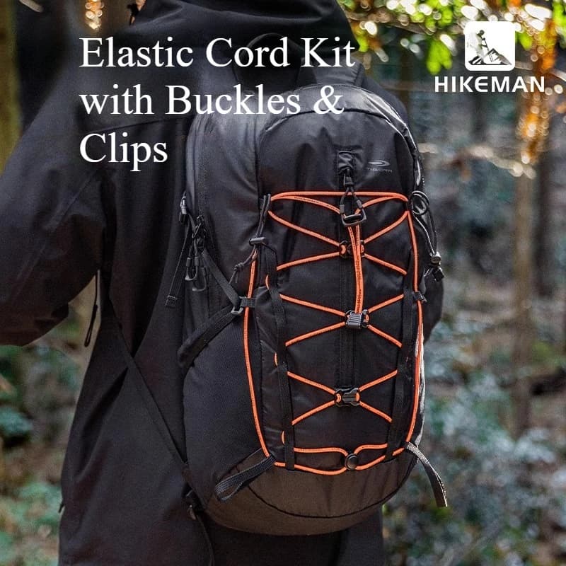 Expansion system for 14/16 pieces backpack - Elastic cable kit with buckles and clip for trek rod attachment, tool organization, DIY