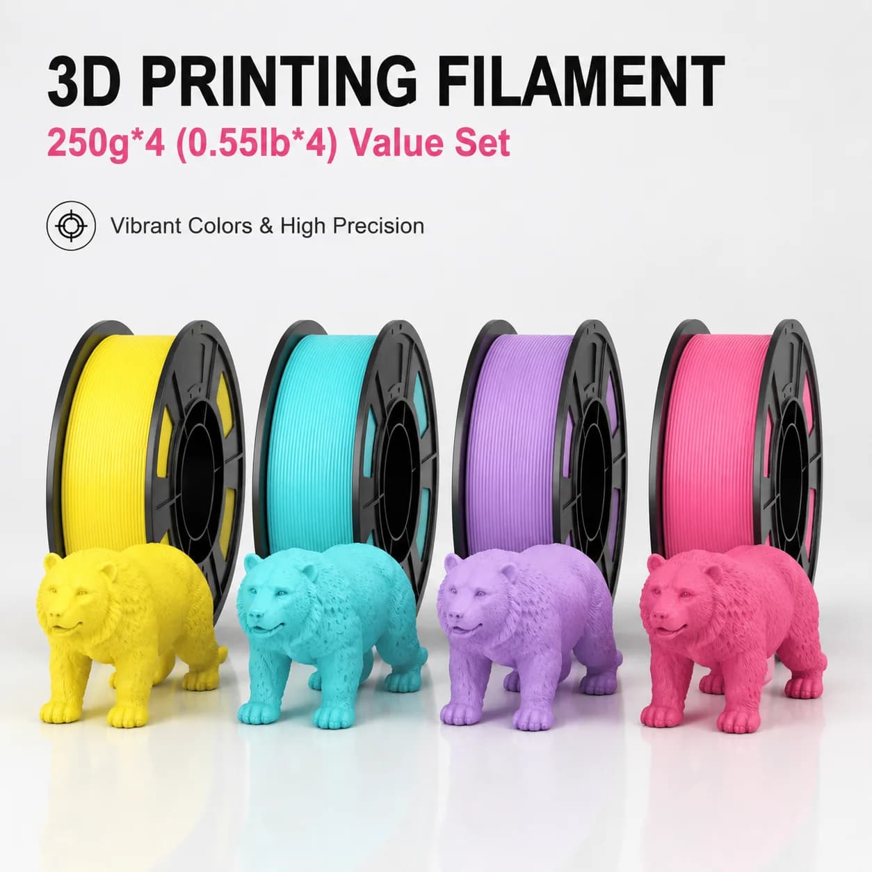 1.75mm High Speed Printing PLA 3D Printer Filament Bundle Dimensional Accuracy ±0.03mm Reusable Spools Total 1kg 250g Per Spool