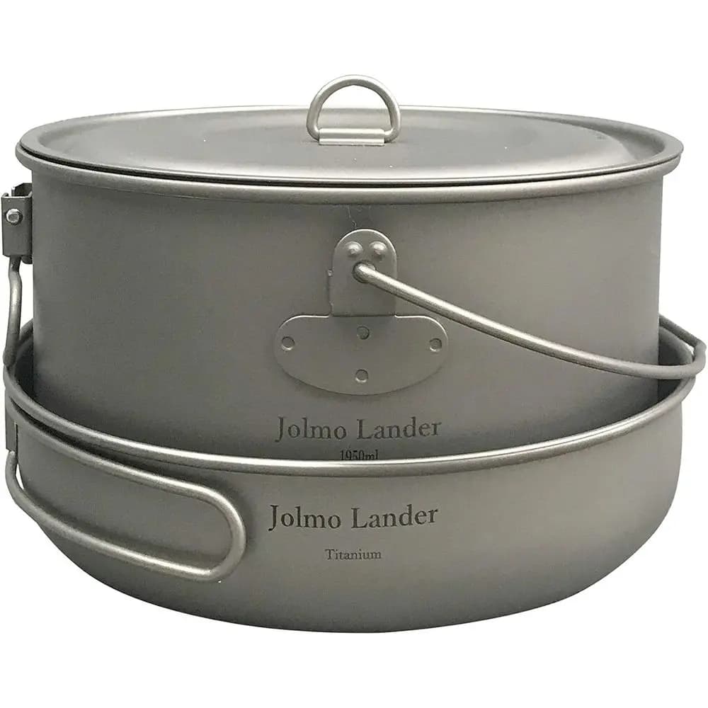 Set di pentola e padella da campeggio in titanio leggero, pentola da 1950 ml con manico, padella da 175 mm