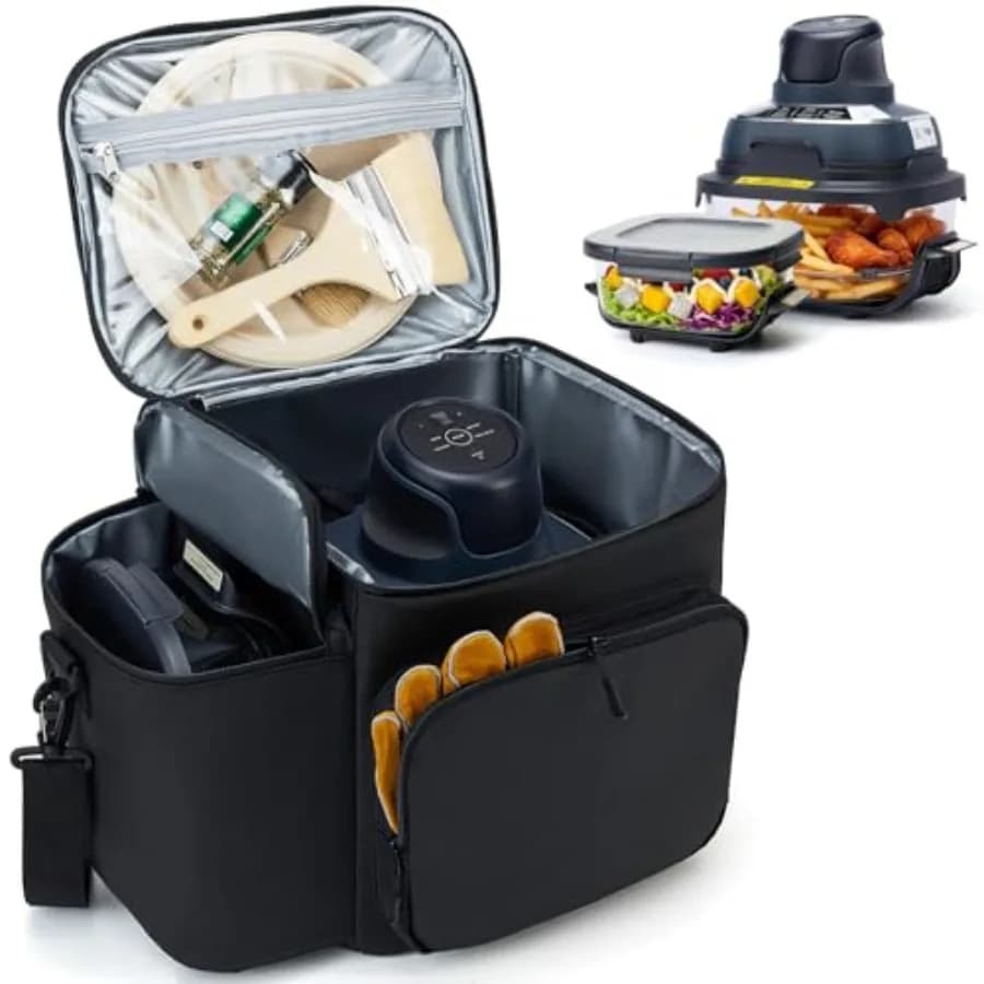 Custodia imbottita per friggitrice ad aria Ninja Crispi 4QT e contenitori in vetro da 6 tazze, borsa da trasporto con isolamento spesso 5 mm, multiuso