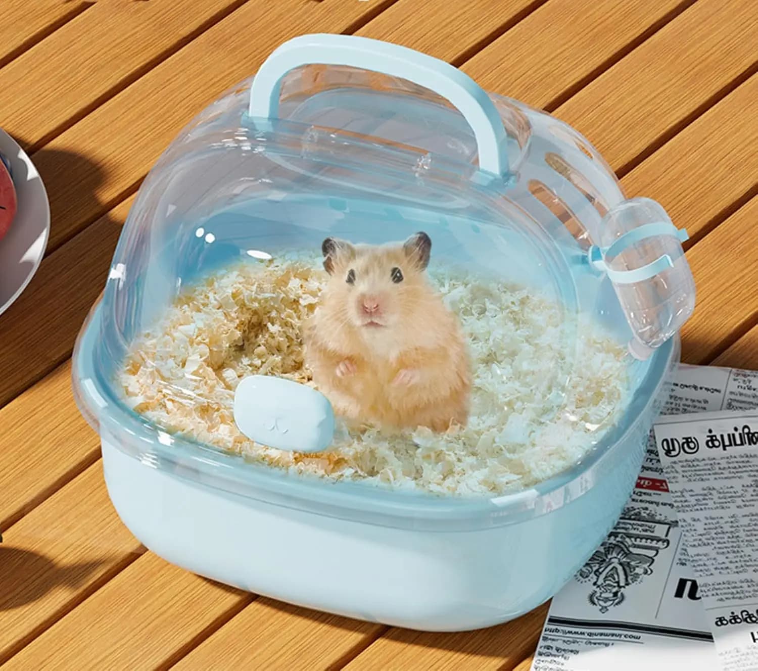 Gabbia per piccoli animali con bottiglia d'acqua, custodia da viaggio portatile per criceti per piccoli animali domestici, gerbilli, topi, criceti