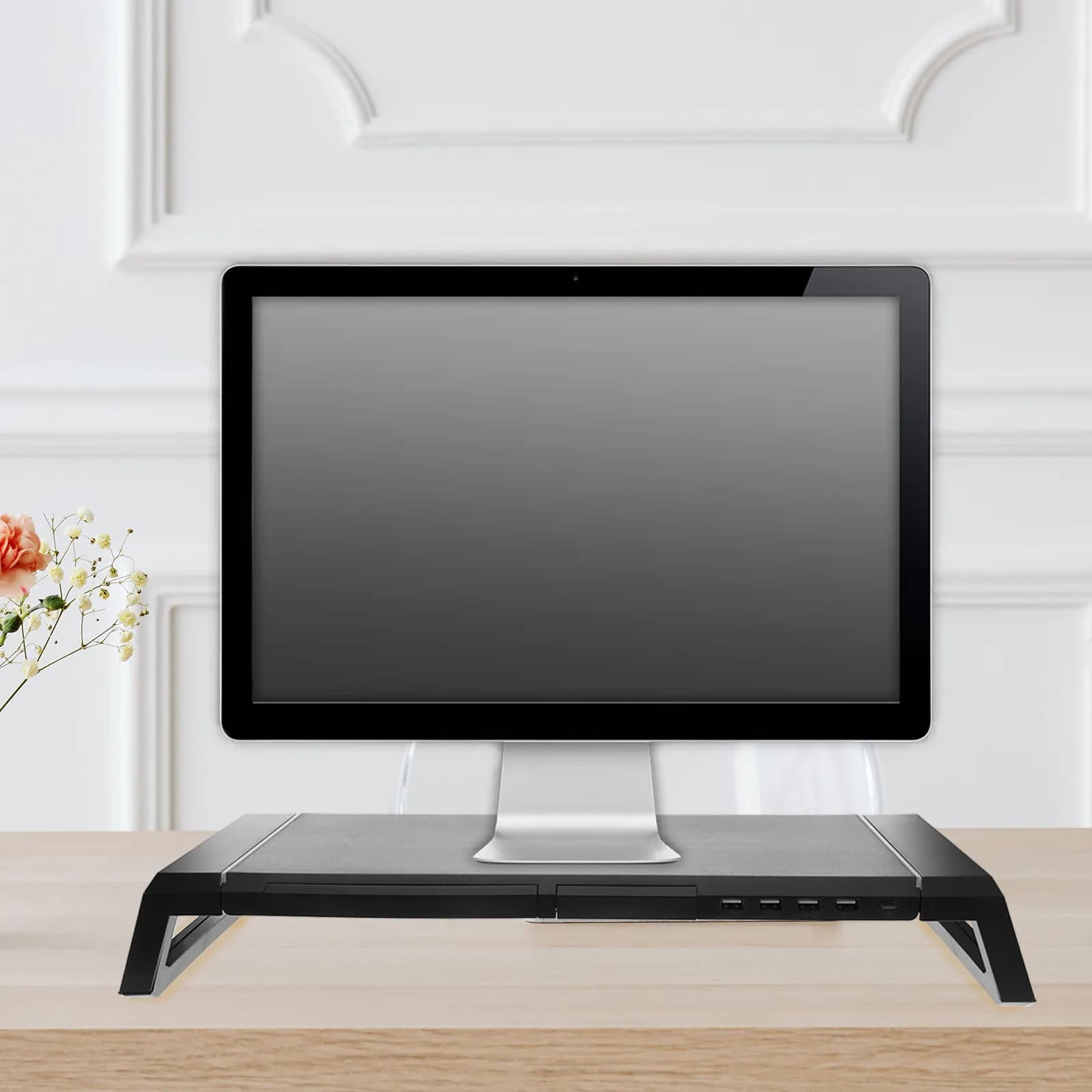 Supporto per Monitor Laptop Multifunzionale da Scrivania con Illuminazione RGB e Porta di Ricarica USB per Schermo del Computer, Design Ergonomico