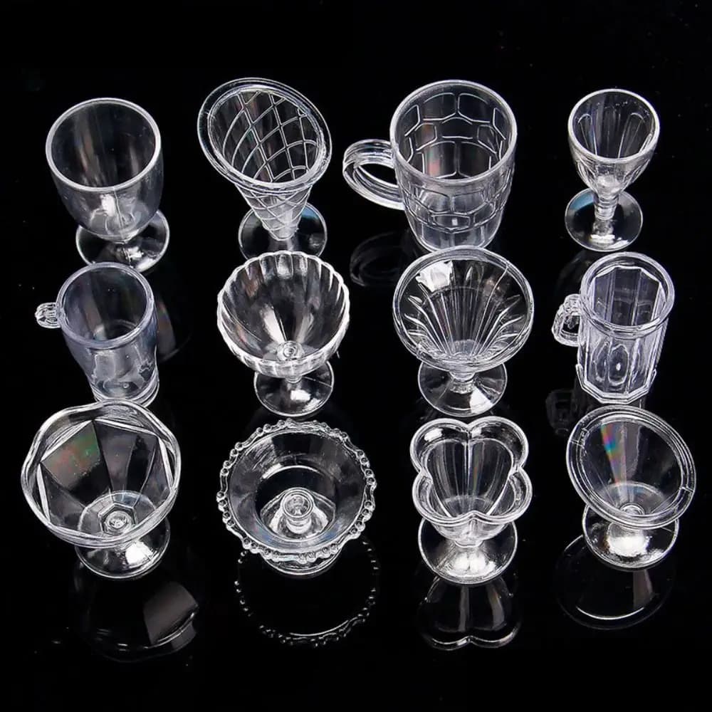 12 pz/lotto modello di plastica tazza in miniatura ciotola per gelato trasparente cucina giocattoli fai da te simulazione pentole calice Set