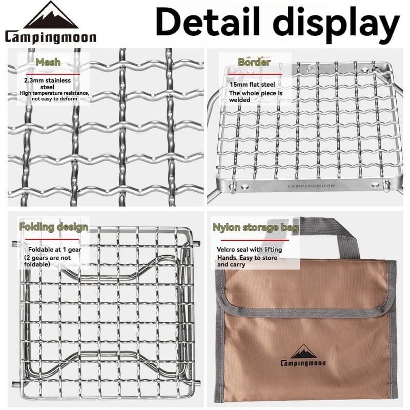 CAMPINGMOON MS-1011 Fornello Portatile Mini da Campeggio e Pesca con Fornello a Gas Pieghevole e Griglia per Barbecue per Cucina all'Aperto