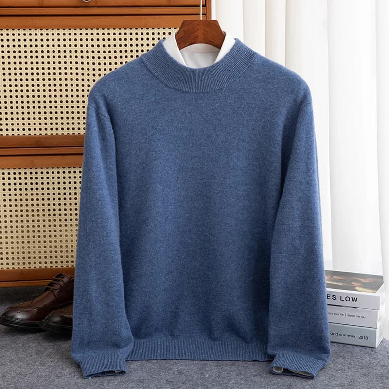 Autunno e inverno 100% pura lana imbottita da uomo mezza altezza slim bottoming pullover a maniche lunghe in cashmere lavorato a maglia
