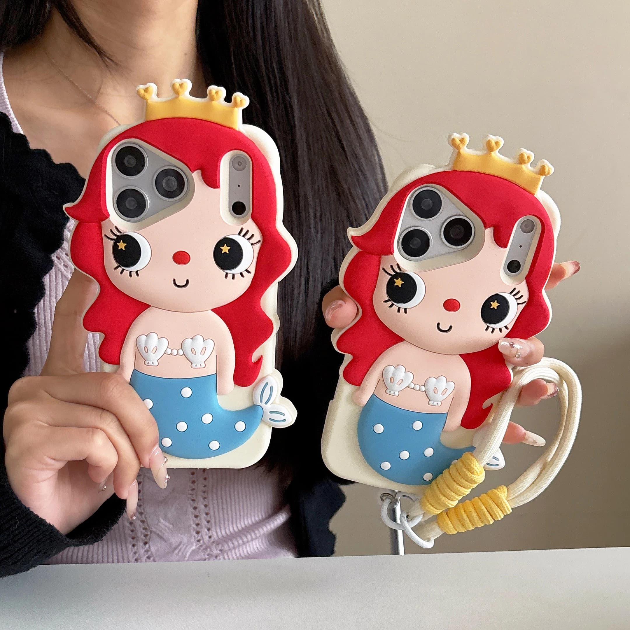 3D Cute Cartoon Girl Silicone Phone Case Anti-Drop Protective Cover for iPhone 17 16Pro ProMax plus With Lanyard