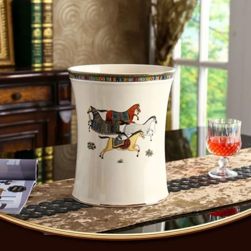 Luxury Wastebasket Bathroom Ceramic Waste Bins Household Living Room Kitchen Trash Bin Elegant Design Uncovered Litter Bins