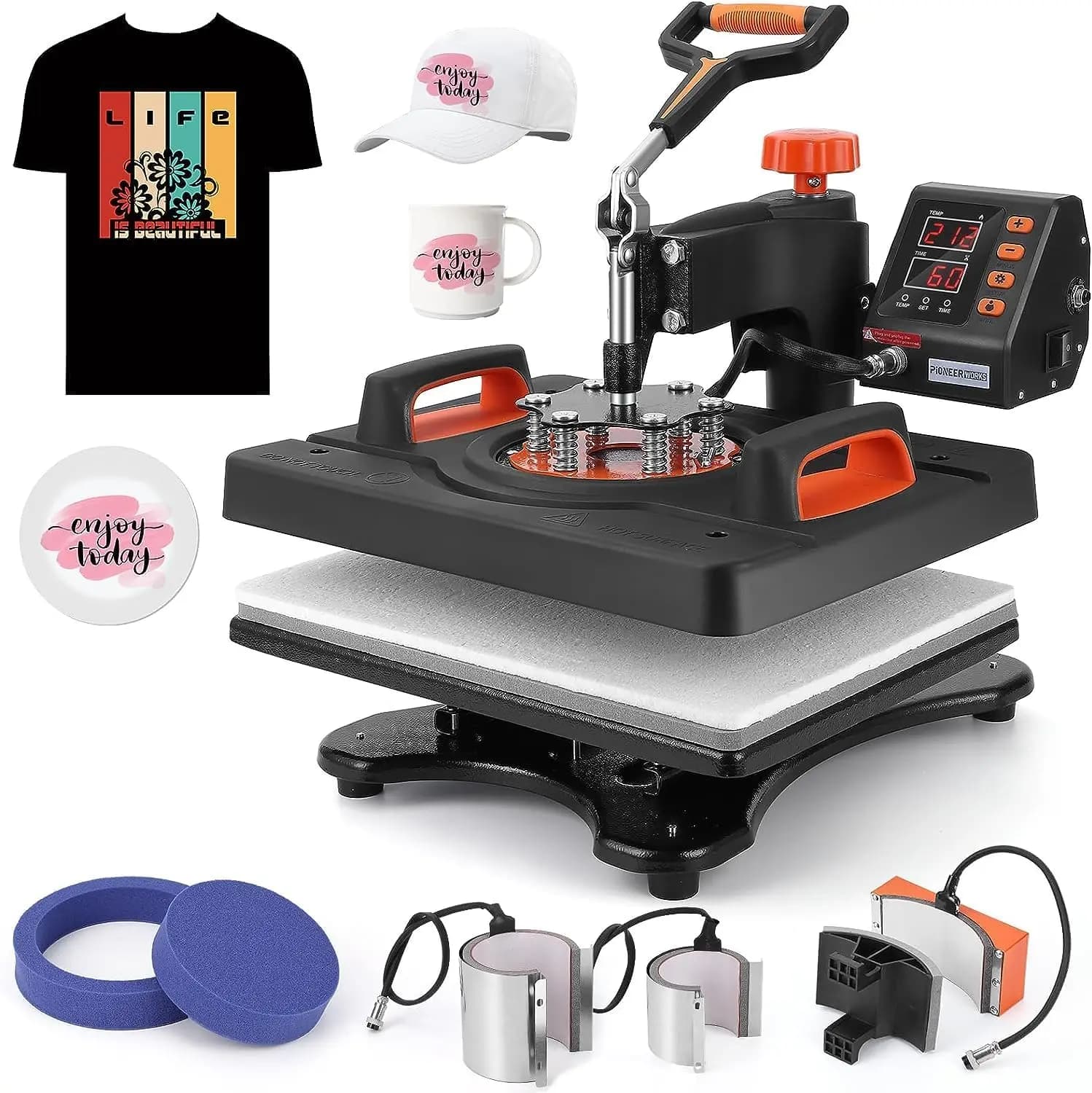 Pressa a Caldo 6 in 1 12x15, 800W 360 ° Macchina per Sublimazione a Doppio Tubo per Magliette, Cappelli e Tazze