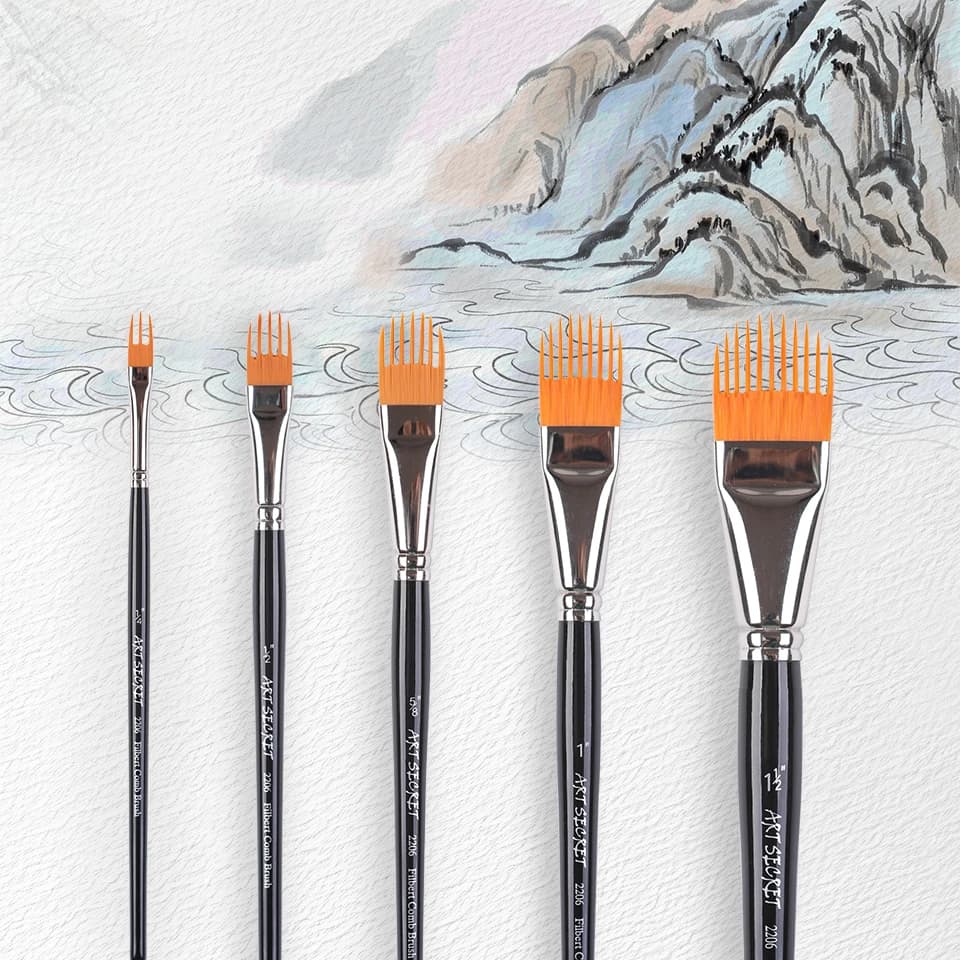 ARTSECRET 1-5pcs Muti-tooth Watercolor Acrylic Paint Brush Synthetic Bristles Brass Ferrule Art Brushes Various Sizes