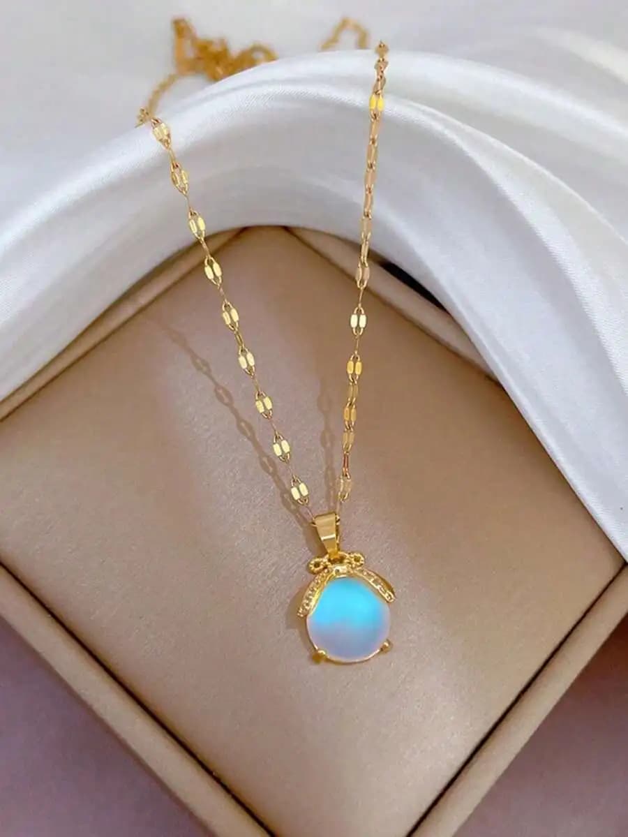 1pc Women Elegant Unique Stainless Steel Lucky Bag Necklace