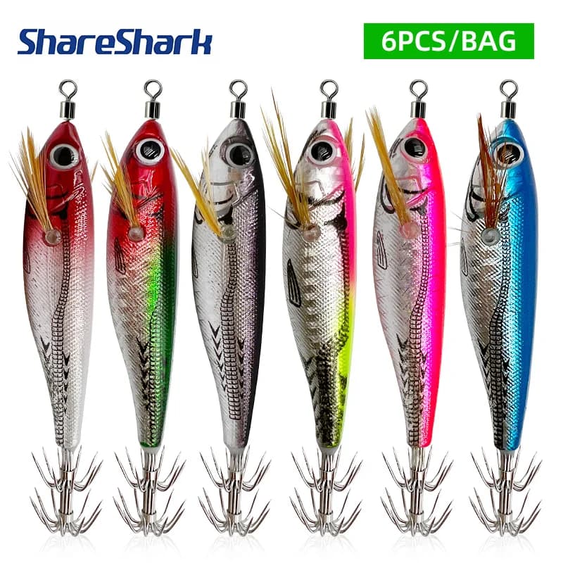 ShareShark 10cm/9g Luminous Round Bellied Shrimp Squid Hook Lure with Rattling Bead Horizontal Design for Fishing