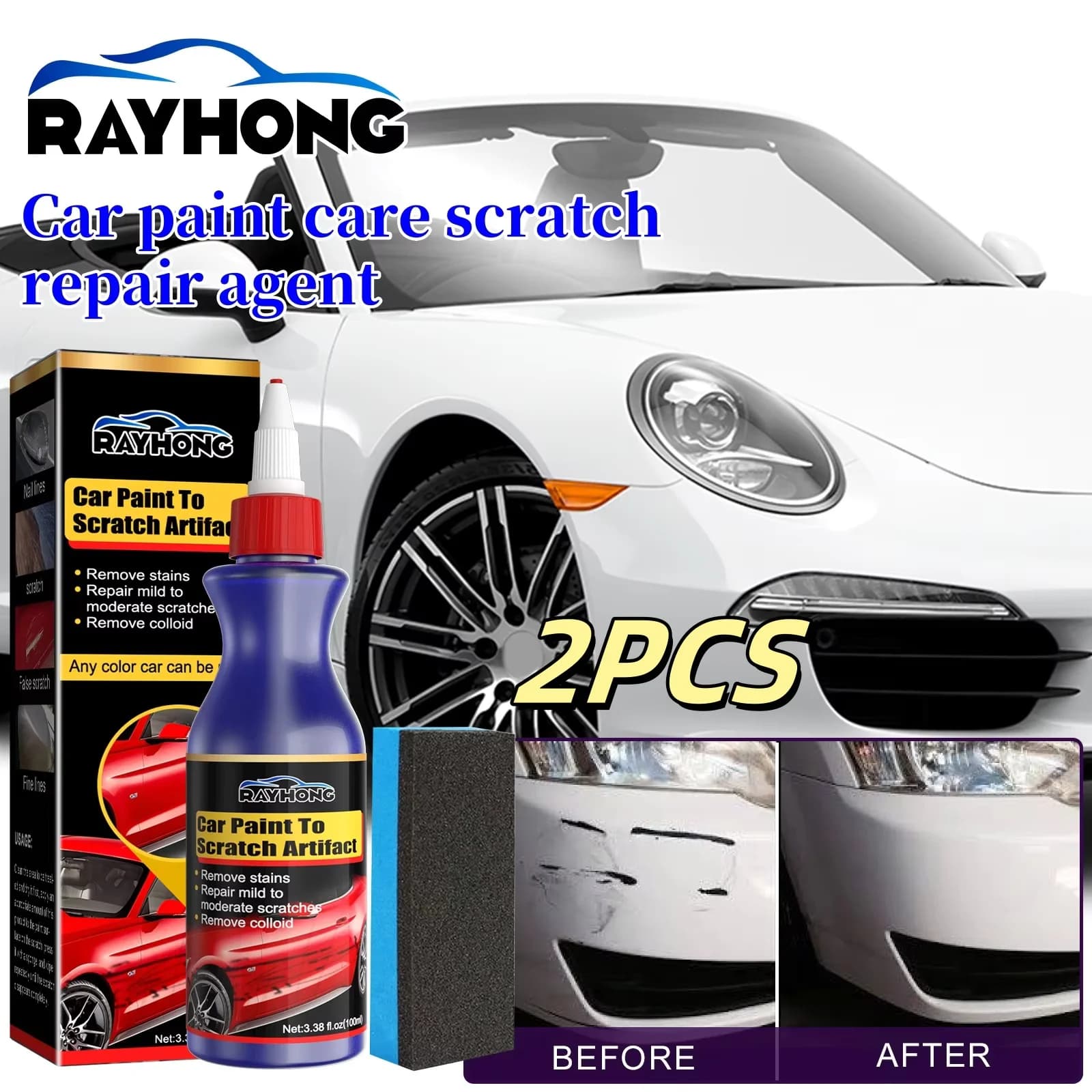 2PCS 100ml Restauratore di vernice con spugna Riparazione graffi auto Cera lucidante Riparazione auto Cera Agente per veicoli Auto Paint Scratch