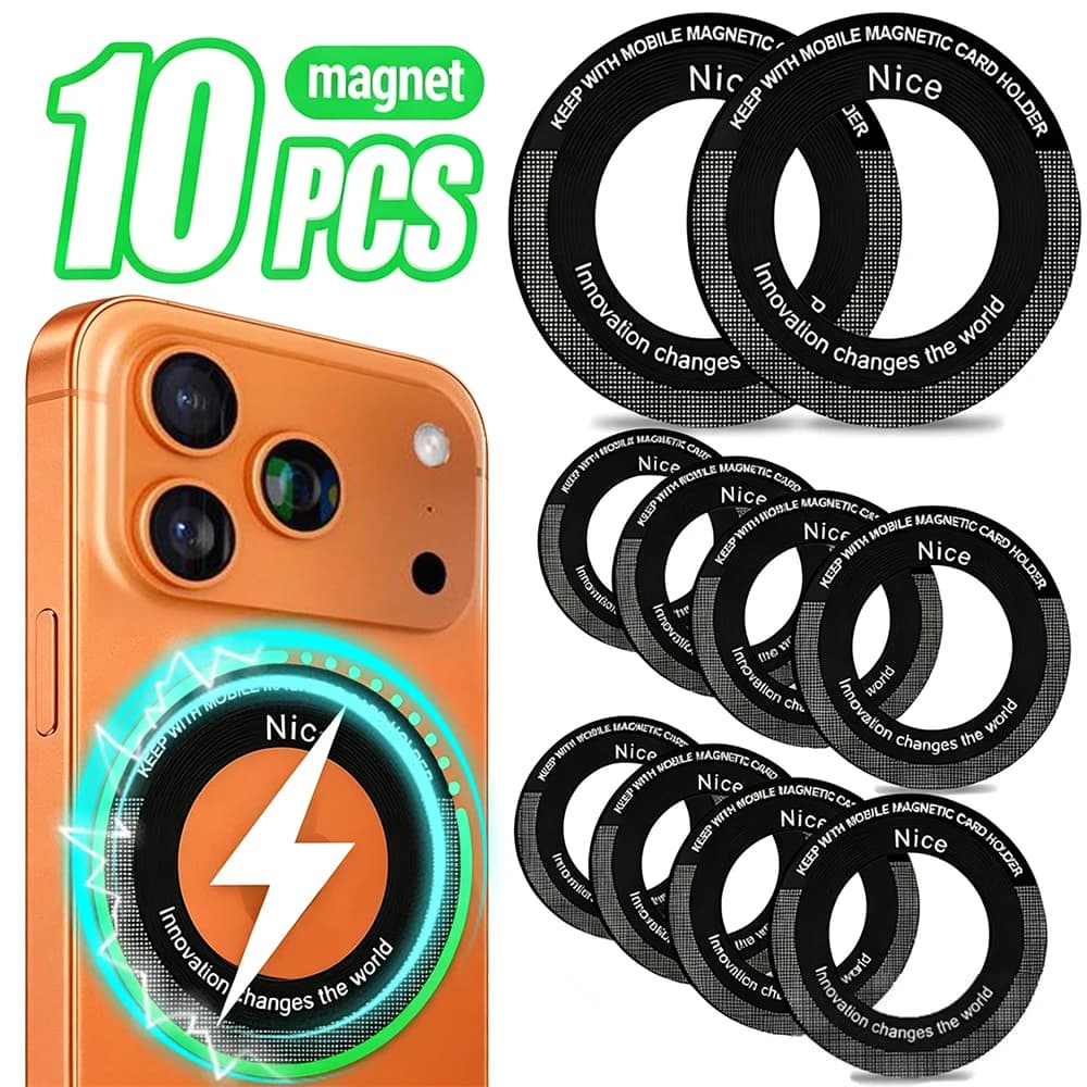 1-10pcs Magnetic Ring for Magsafe Wireless Charger Sticker Rings Magnet Desktop Car Phone Holder for iPhone 17 16 15 14 Android
