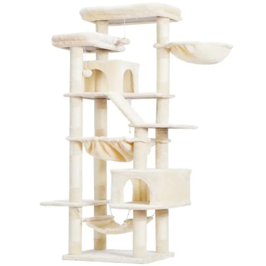 Albero per Gatti da Interno Alto 180 cm con 2 Posti Riposo, 2 Grandi Cucce, 2 Amache, Cesto e Tiragraffi - Arredamento e Cuccia Grande per Gatti