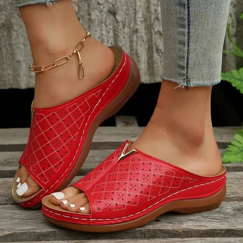 Sandali ortopedici da donna con zeppa bassa, estivi, a punta aperta, slip-on, con plateau e fondo spesso, casual, da spiaggia