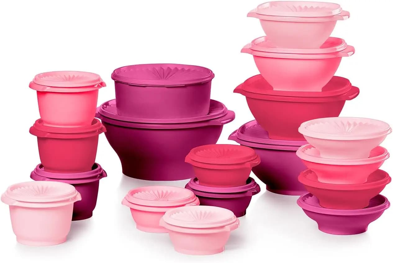 Set di 36 Contenitori per Alimenti, 18 Contenitori con Coperchi, Rosa Vintage, Lavabili in Lavastoviglie, Senza BPA