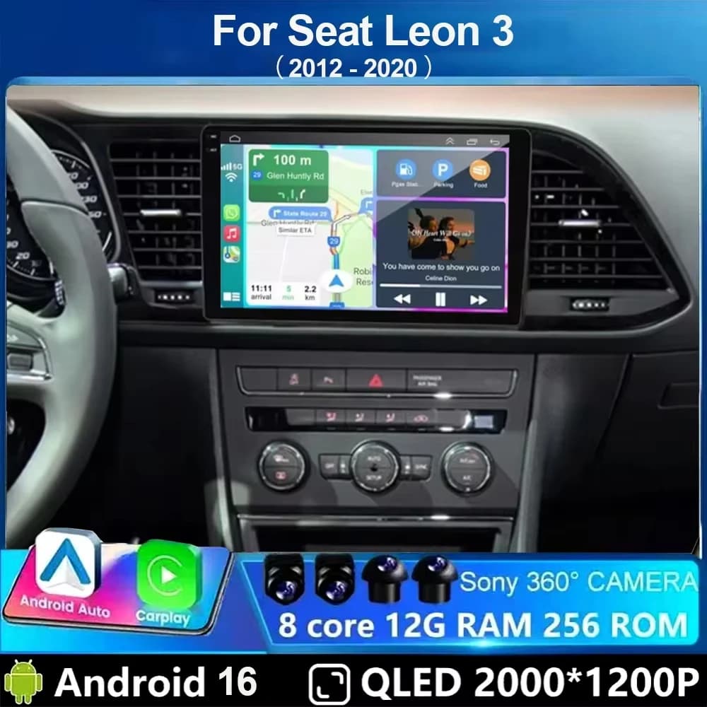 Autoradio Android 15 con Carplay per Seat Leon 3 MK3 2012-2020, Navigazione GPS, 4G WIFI, Lettore Multimediale Video, Stereo, Telecamera 360°