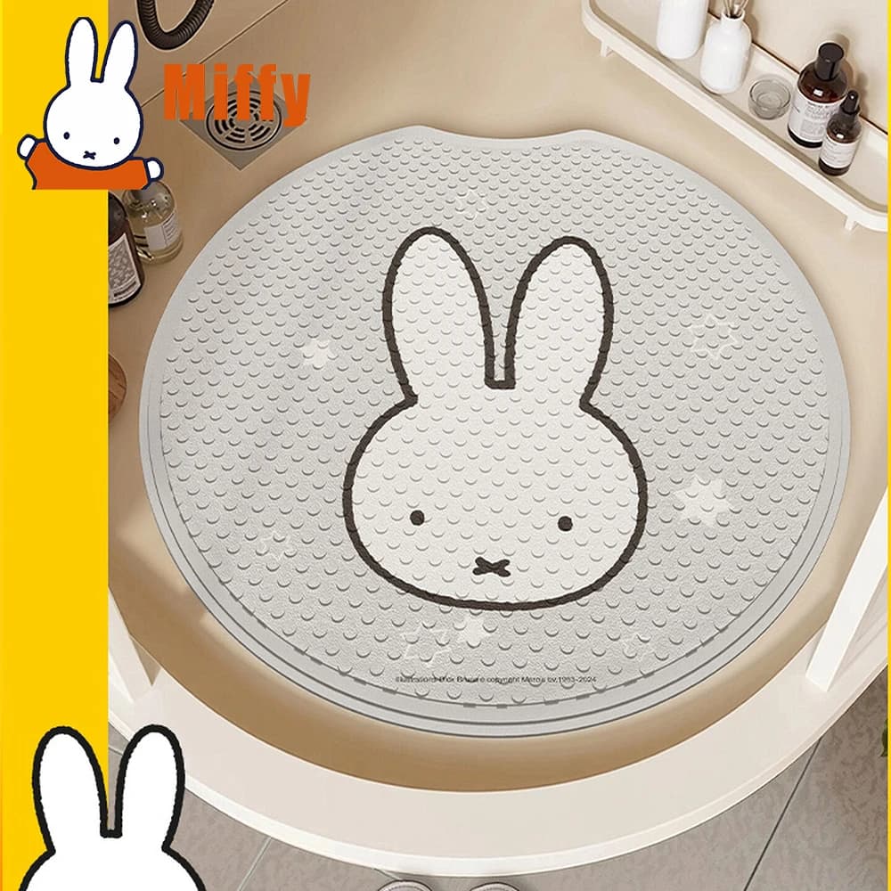 Kawaii Miffy Tappetino da bagno rotondo in PVC per doccia Simpatico coniglio Ventosa antiscivolo Cuscino per massaggio ai piedi Decorazioni per il pavimento del bagno Regalo per ragazza