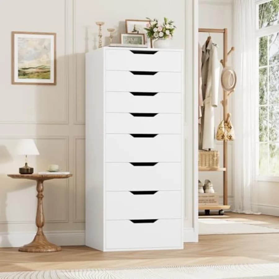 44.5" Tall Dresser, 8 Drawer Dresser with Groove Handles