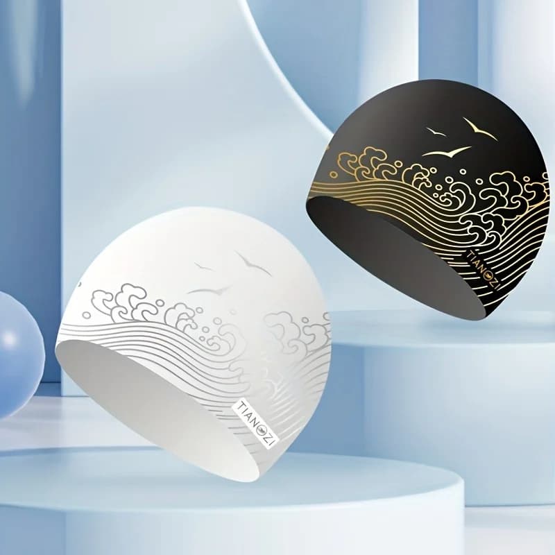 Silicone swim cap for adults: waterproof, non-slip, high elasticity cloud pattern, suitable for both men and women