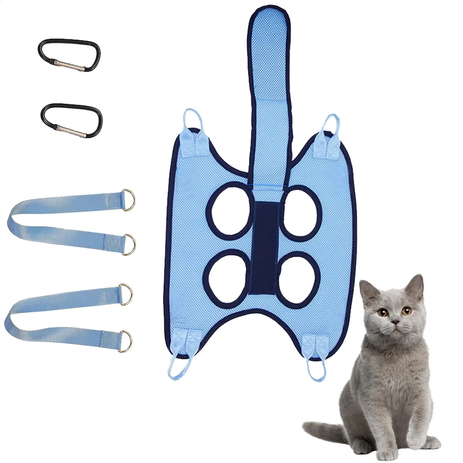Supporto per il contenimento dei gatti, Imbracatura per toelettatura gatti, Amaca traspirante per la toelettatura di animali domestici, Ausilio per la toelettatura di cani con cinghia di sicurezza per animali domestici