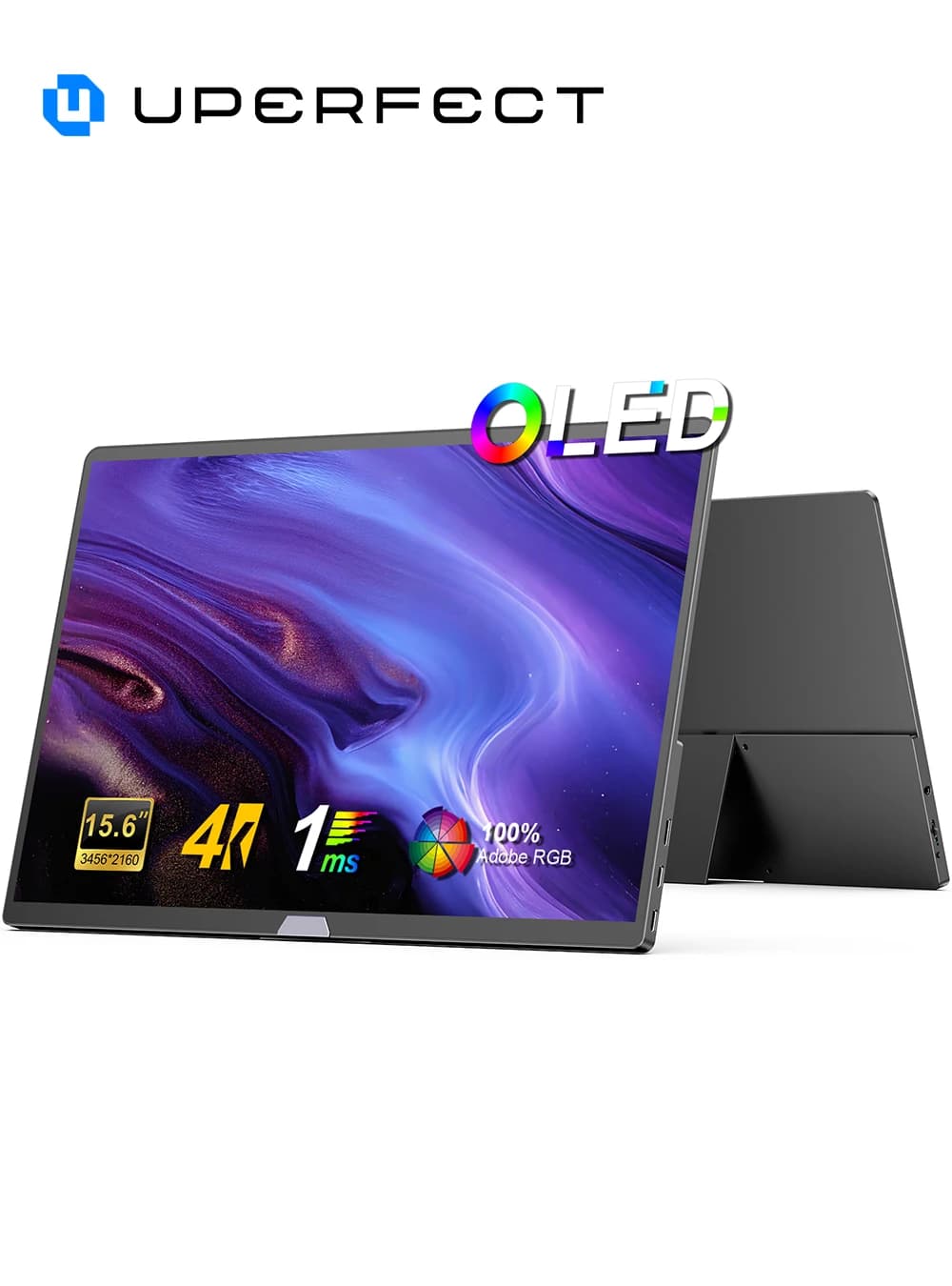 Monitor Portatile Uperfect 15.6" 4K OLED, Display 100% DCI-P3, 1MS, Protezione Occhi, 60Hz per Laptop, Mac, NUC, Mini PC, Supporto VESA LS