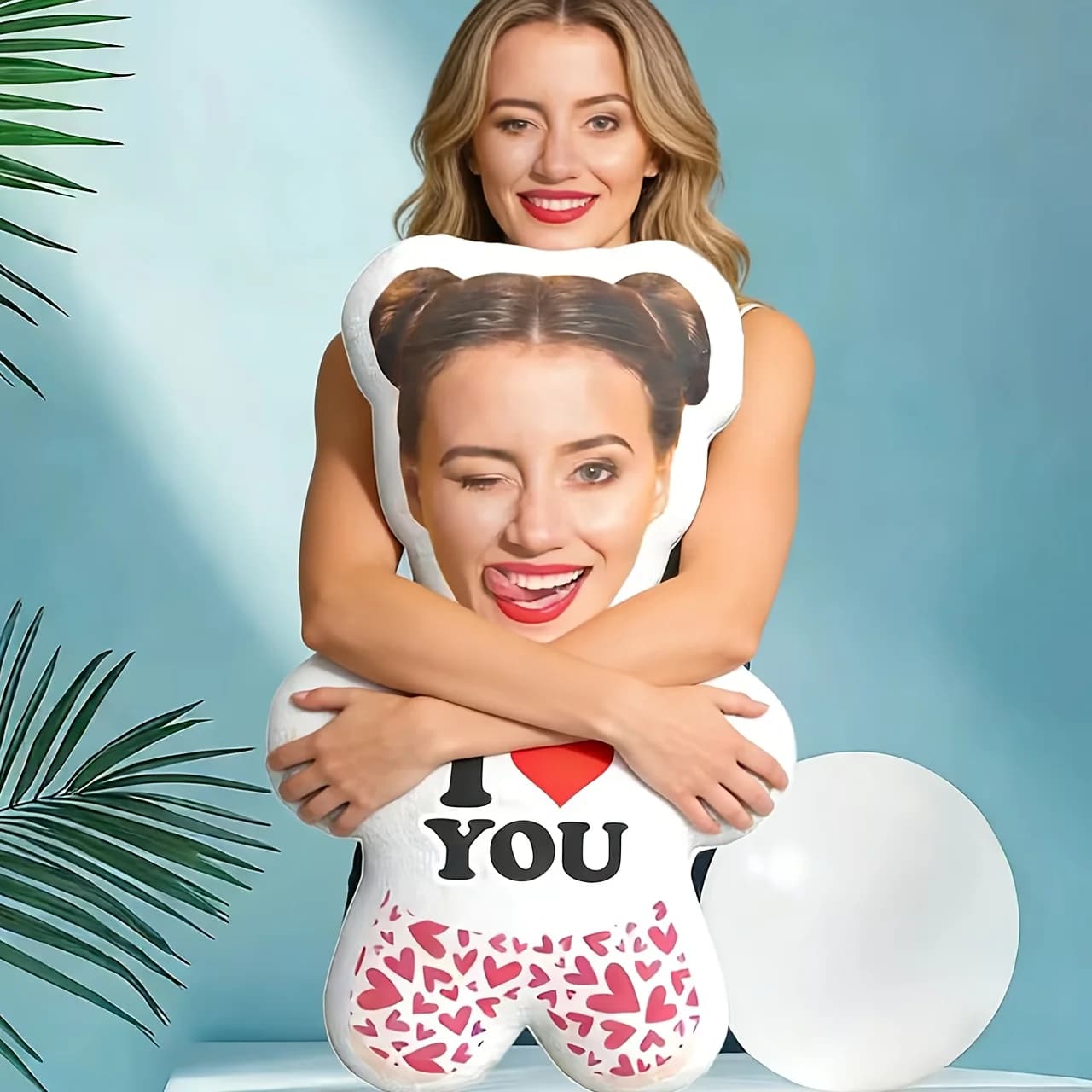 Mini cuscino personalizzato con foto "I Love You", imbottitura in tessuto morbido, lavabile in lavatrice, design bianco e nero, perfetto